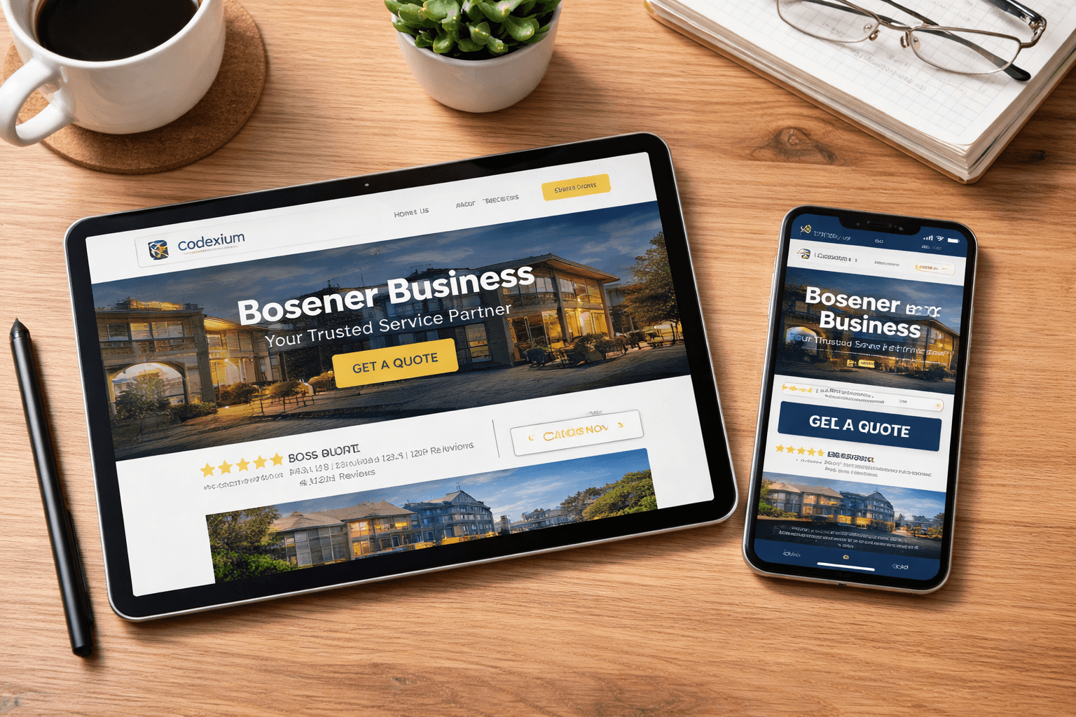 Professional contractor website homepage with service listings